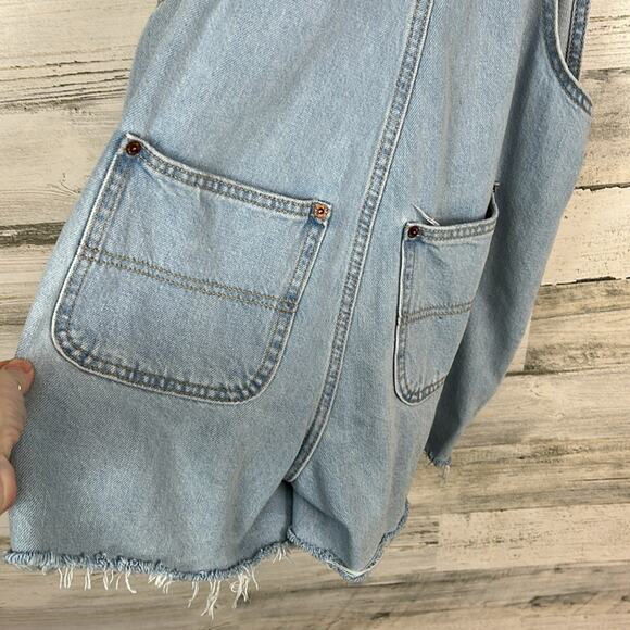Old Navy Denim Overalls Women’s Small Slouchy Straight Cut Off Blue Jean Bleach - Picture 4 of 7
